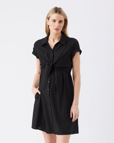 Ripe Maternity Colette Tie Up Linen Dress Black
