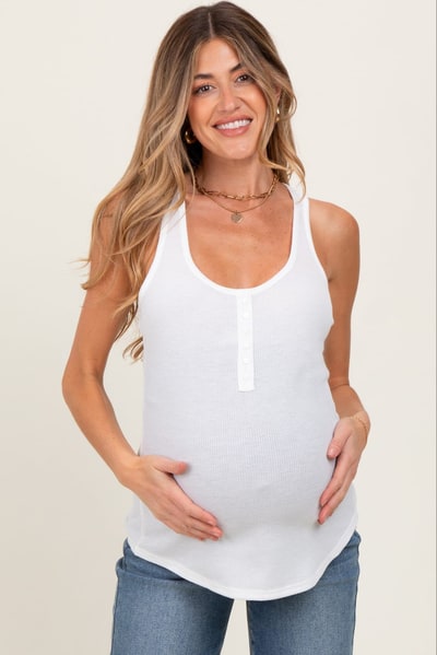 PinkBlush White Button Front Maternity Tank Top
