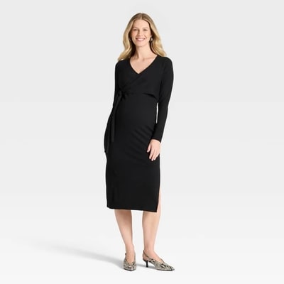 Target Long Sleeve Wrap Midi Maternity Sweater Dress - Isabel Maternity by Ingrid & Isabel™ Black XS