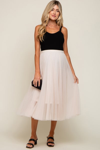 PinkBlush Cream Tulle Maternity Midi Skirt