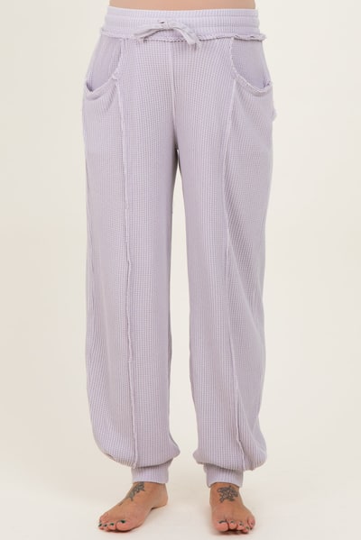PinkBlush Lavender Raw Seam Waffle Knit Maternity Joggers