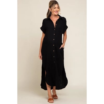 Target Pinkblush Black Button Down Maternity Midi Dress Large
