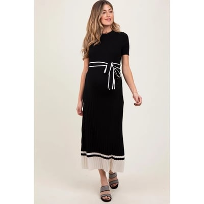 Target Pinkblush Black Ribbed Knit Pleated Maternity Midi Dress Small