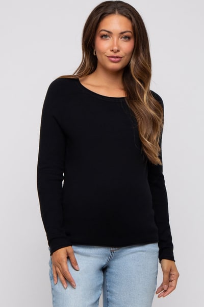 PinkBlush Black Basic Raglan Sleeve Maternity Sweater Top