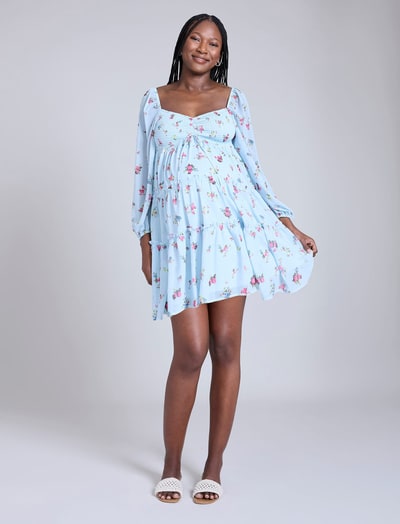 Motherhood Maternity Long Sleeve Tie Tiered Dress