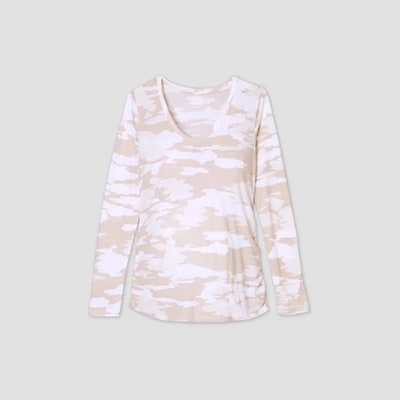 Target Long Sleeve Scoop Neck Side Shirred Maternity T-Shirt - Isabel Maternity by Ingrid & Isabel™ Oatmeal Camo Print M