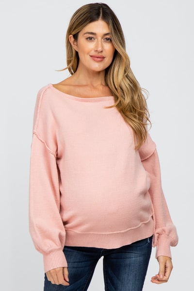 PinkBlush Light Pink Boat Neck Bubble Sleeve Maternity Sweater