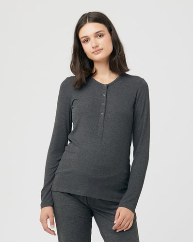 Ripe Maternity Rib Button Through Top Charcoal Marle
