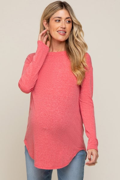 PinkBlush Red Long Sleeve Curved Hem Maternity Top