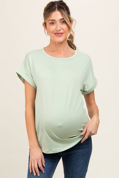 PinkBlush Light Olive Rolled Cuff Maternity Short Sleeve Top