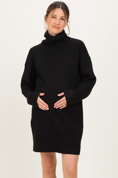 PinkBlush Black Turtleneck Chunky Knit Maternity Sweater Dress