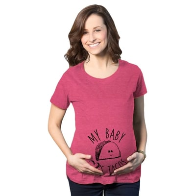Target Maternity My Baby Loves Tacos Funny T shirt Cute Announcement Pregnancy Bump Tee - Crazy Dog Maternity T Shirt For Laughs Pink M