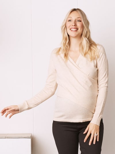 Angel Maternity Maternity Crossover Long Sleeve Lightweight Sweater in Ivory