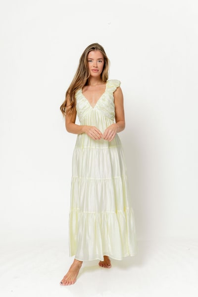 Worth Collective Katy Pleated Bodice Maxi Dress in Lemon - Bump Friendly