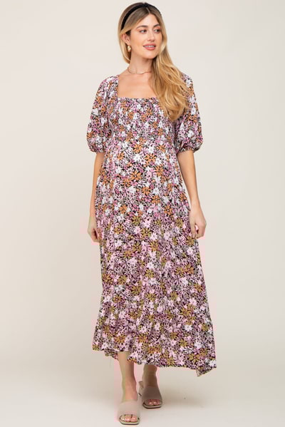 PinkBlush Black Multi-Color Floral Maternity Maxi Dress