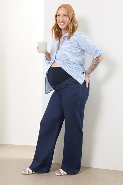 Yours Clothing LTS Tall Maternity Dark Blue Wide Leg Jeans