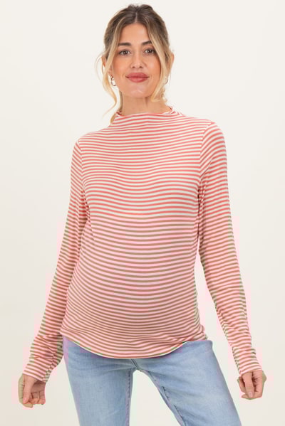 PinkBlush Rust Striped High Neck Maternity Long Sleeve Top