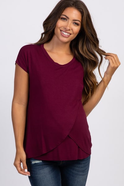 PinkBlush PinkBlush Burgundy Layered Wrap Front Maternity Nursing Top
