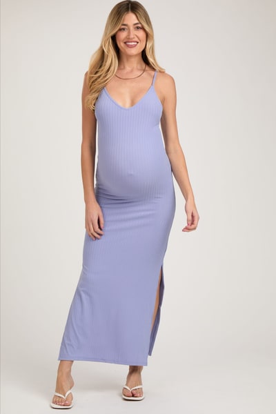 PinkBlush Lavender Side Slit Maternity Maxi Dress