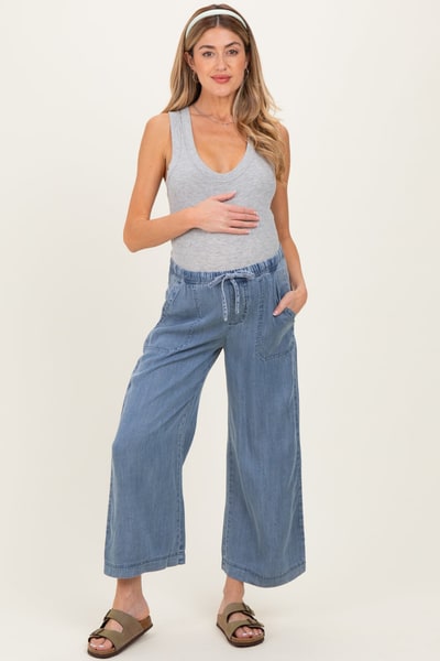 PinkBlush Blue Washed Denim Cropped Maternity Pants