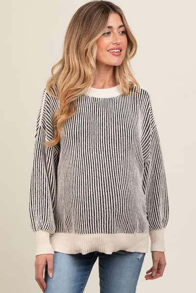 PinkBlush Black Ribbed Balloon Sleeve Maternity Sweater