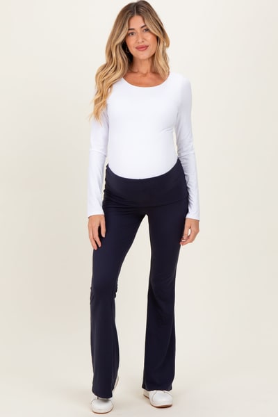 PinkBlush Navy Wide Fold-Over Flared Maternity Pants