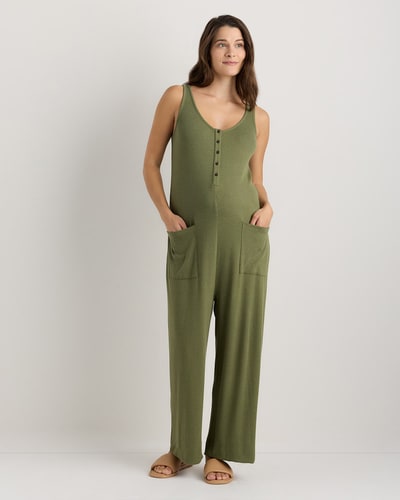 Quince Bamboo Rib Maternity Button Front Jumpsuit