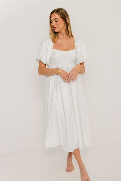 Worth Collective Hamilton Midi Dress in Off White - Bump Friendly