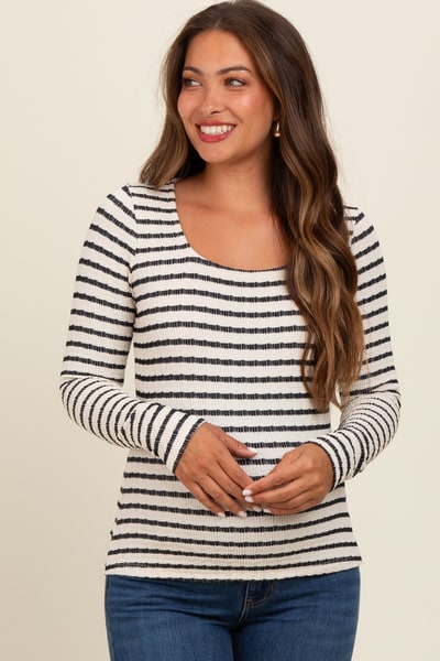PinkBlush Black Striped Maternity Long Sleeve Top
