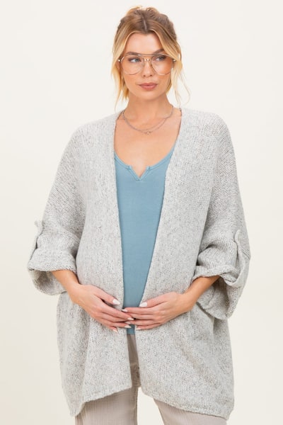 PinkBlush Heather Grey Oversized Cuffed Sleeve Maternity Cardigan