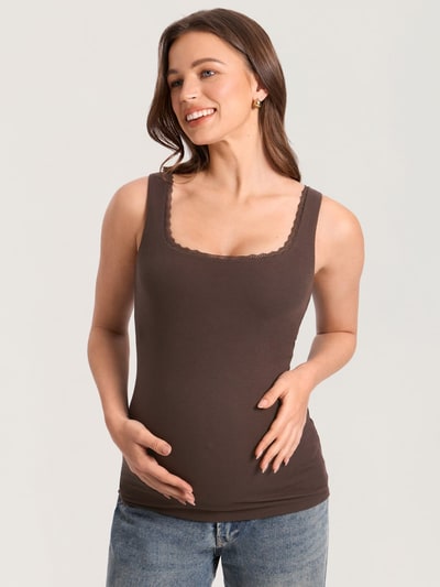 Momanda Cotton Rib Lace Trim Maternity Tank Top