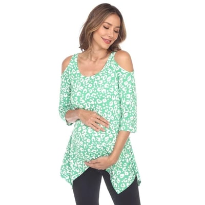 Target Maternity Leopard Cold Shoulder Tunic Top Green X-Large -White Mark
