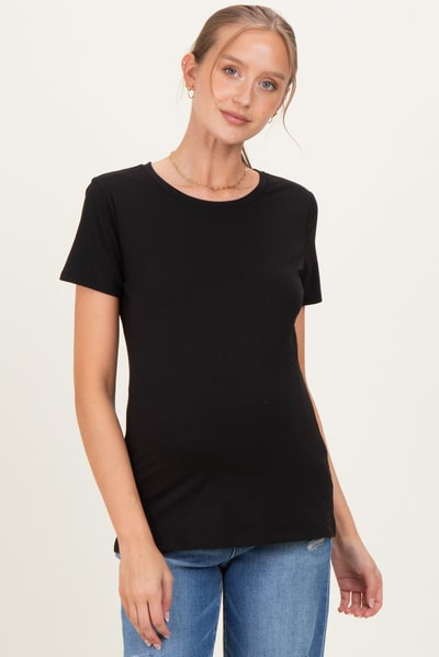 PinkBlush Black Basic Short Sleeve Maternity Tee