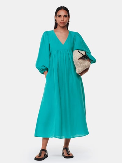 For The Creators Gloria Linen Blend Dress - Turquoise