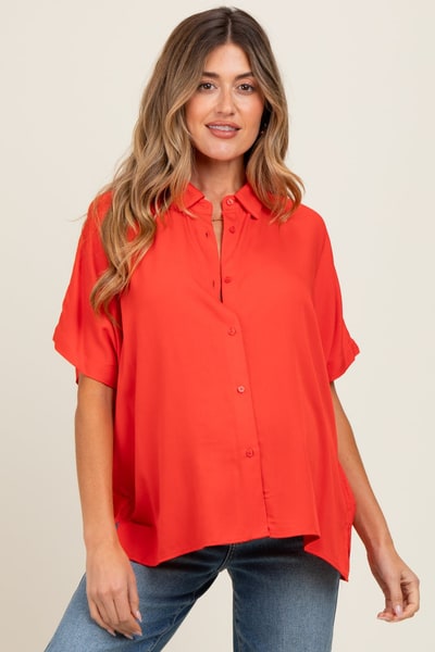 PinkBlush Red Dolman Sleeve Button Down Maternity Blouse