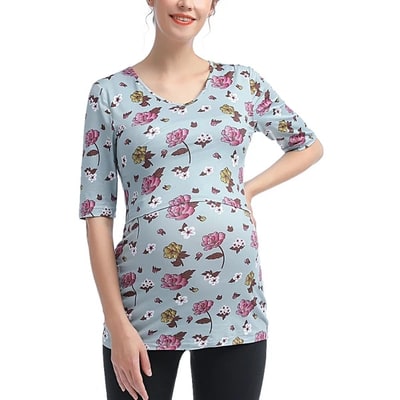 Target Pokkori Maternity Floral Print Ruched Nursing Top Blue Large