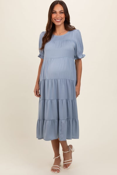 PinkBlush Light Blue Short Sleeve Maternity Dress