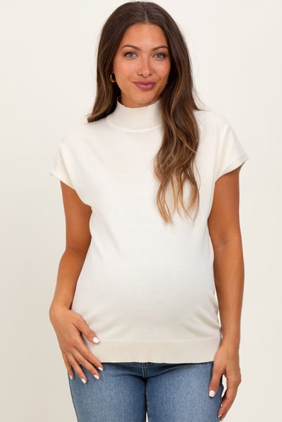 PinkBlush Cream Mock Neck Knit Maternity Top