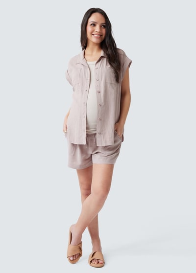 Ingrid & Isabel Breezy Linen Maternity Shirt Short Sleeve Button Up