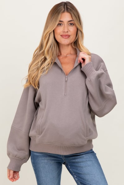 PinkBlush Taupe French Terry Quarter Zip Maternity Pullover