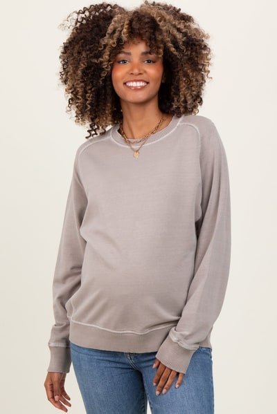 PinkBlush Mocha  French Terry Vintage Wash Maternity Pullover