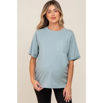 Target PinkBlush Mint Green Oversized Pocket Front Short Sleeve Maternity Top Mint Green Extra Large