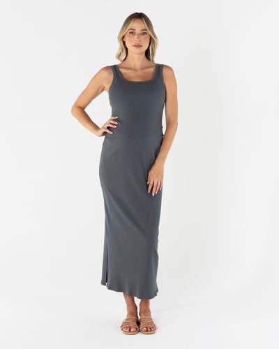 Angel Maternity Eliza Maternity Ribbed Tube Midi Dress In Gray