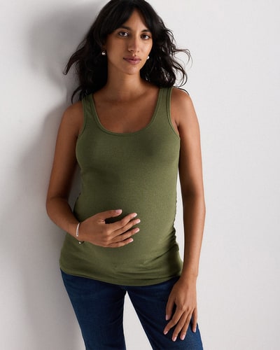 Quince Bamboo Rib Maternity Scoop Neck Tank