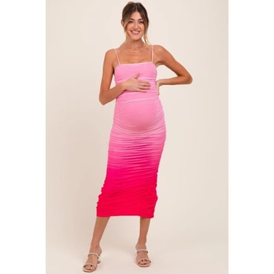 Target Pinkblush Pink Mesh Ombre Ruched Maternity Midi Dress Small
