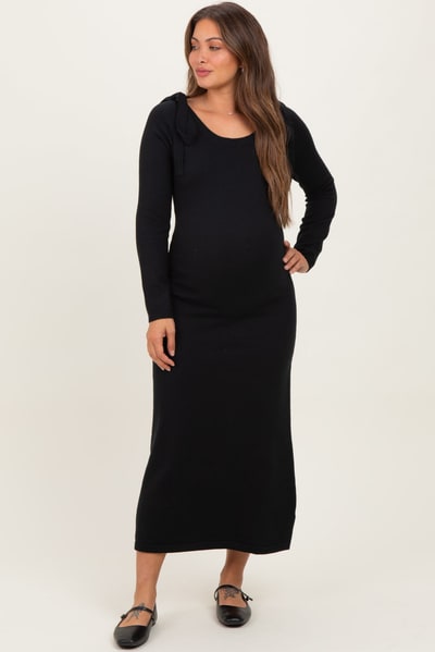 PinkBlush Black Bow Shoulder Knit Maternity Dress