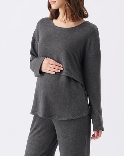 Ripe Maternity Super Soft Nursing Top Charcoal Marle