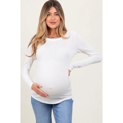 Target Pinkblush Ivory Ribbed Scoop Neck Long Sleeve Maternity Top Small