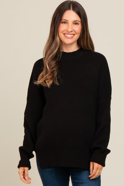 PinkBlush Black Mock Neck Basic Maternity Sweater