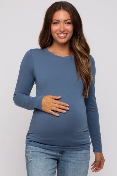 PinkBlush Blue Long Sleeve Maternity Top